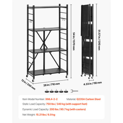 Foldable Rolling 5-Tier Metal Storage Shelf Rack