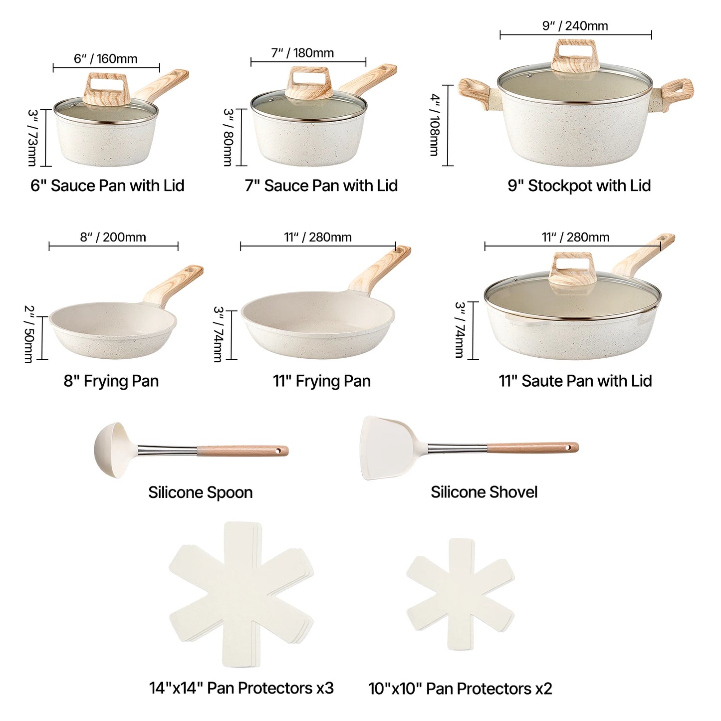17 Piece Granite Nonstick Induction Cookware Set Pots and Pans