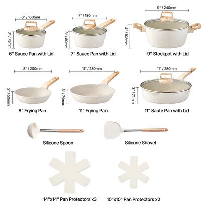 17 Piece Granite Nonstick Induction Cookware Set Pots and Pans