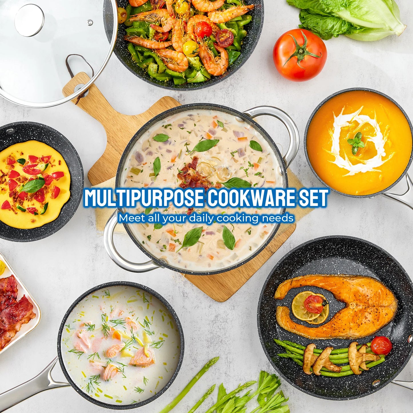 10-Piece Nonstick Induction Cookware Set Pots and Pans