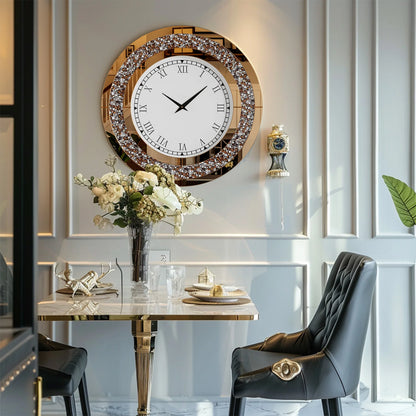 24-inch Mirrored Wall Clock with Crystal Accents