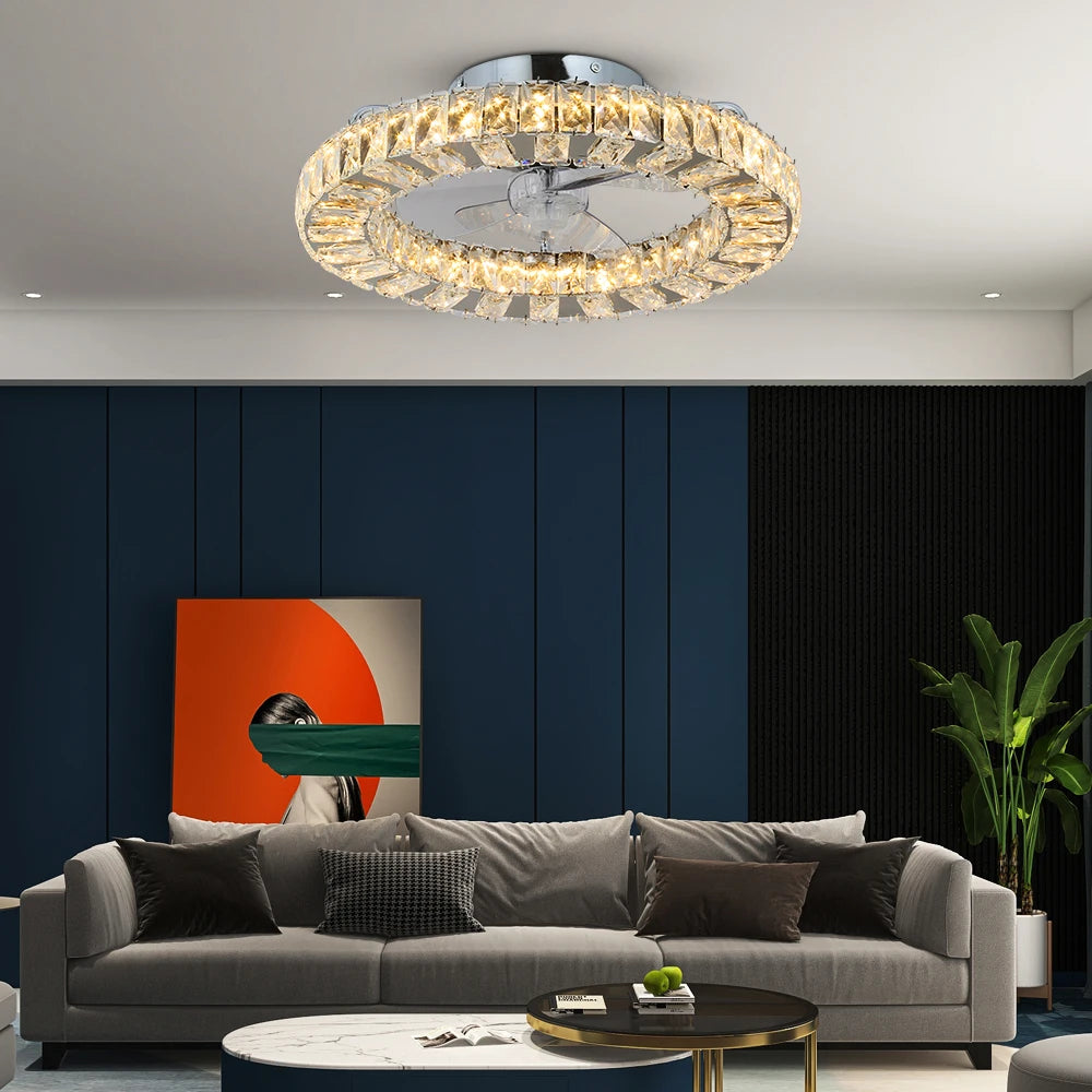 Modern Crystal Ceiling Fan Chandelier with remote