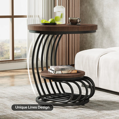 Gold Round End Table with Storage Shelf