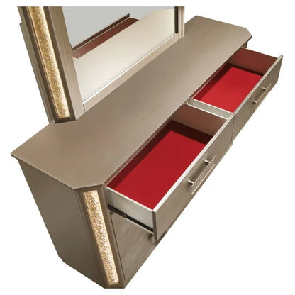 Queen 5PC Bedroom set Made with Wood in Gold
