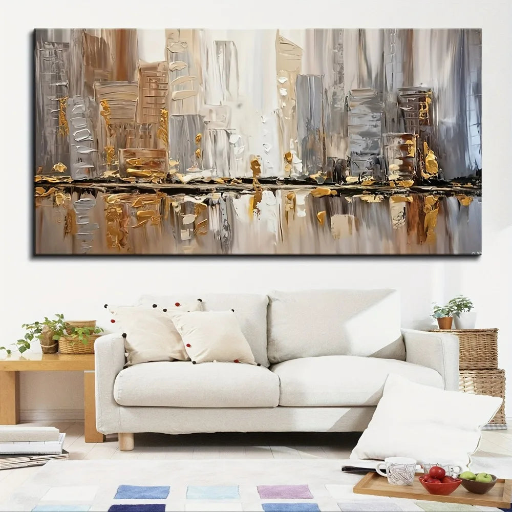 Large Modern Abstract Oil Painting Gold Accents