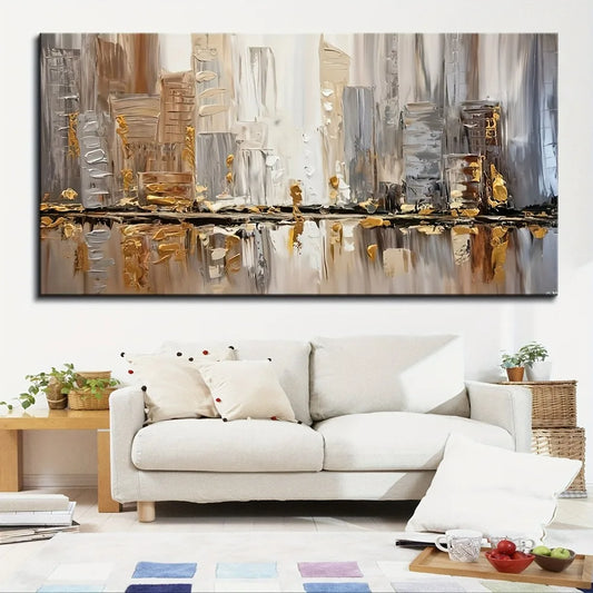 Large Modern Abstract Oil Painting Gold Accents