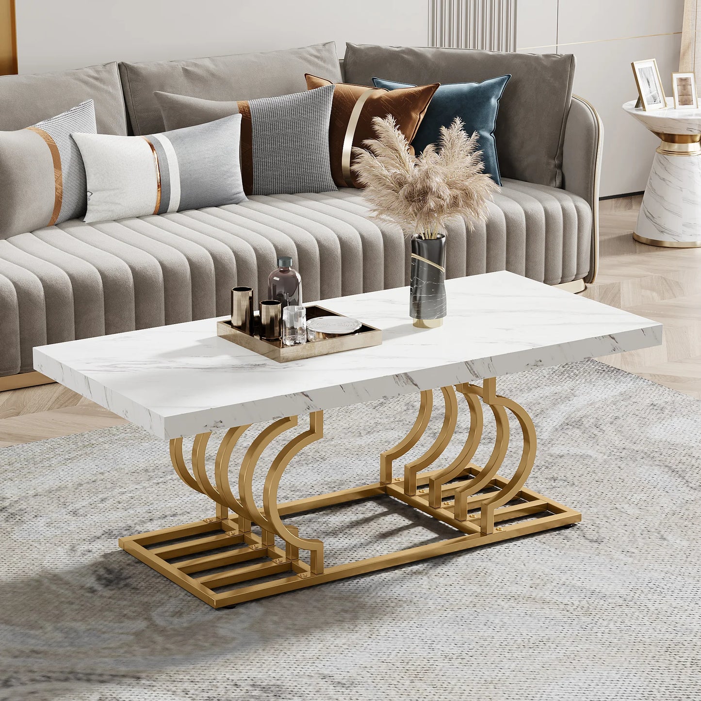 Modern Marble Two Tier Rectangle Coffee Table