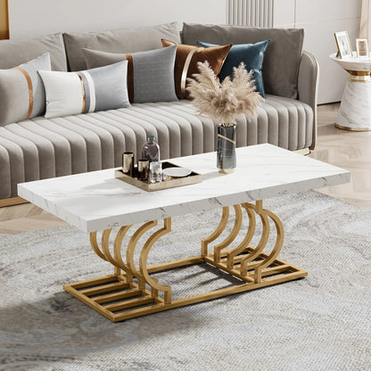 Modern Marble Two Tier Rectangle Coffee Table
