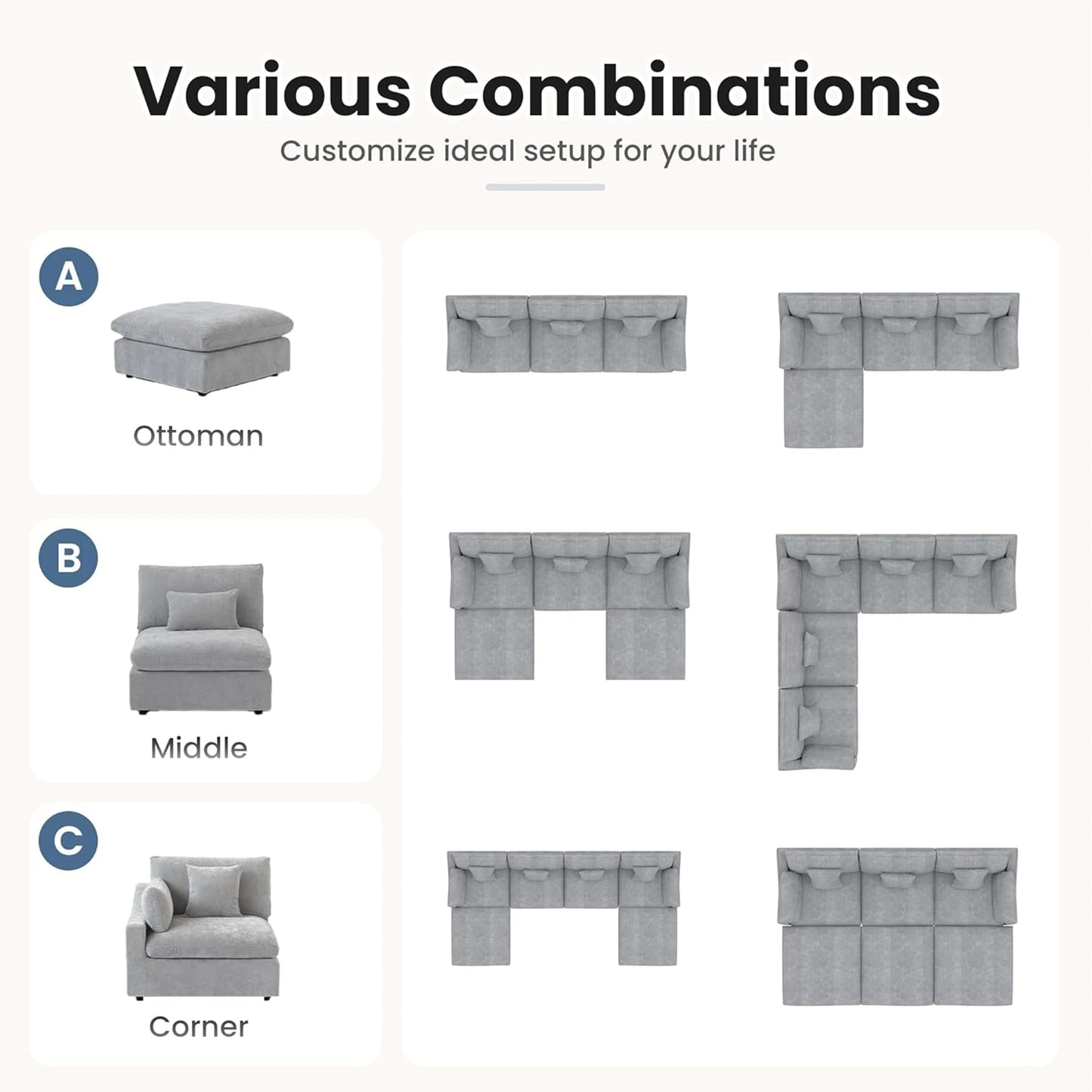 Modular Down Cloud U-Shaped Sectional Sofa