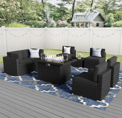 8-Piece Outdoor Patio Sectional with Fire Pit Table