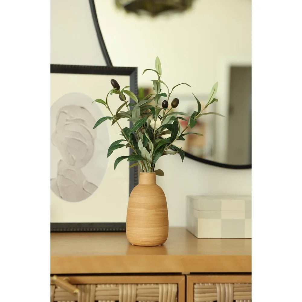 Artificial Olive Plant in Wood Finish Vase - 15" Tabletop Decor