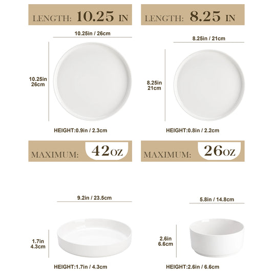 White Porcelain Dinnerware Set with Modern Black Rim Design
