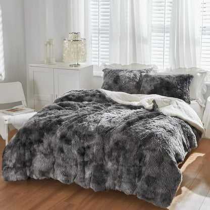 Faux Fur Shaggy Queen Comforter Set Plush Sherpa Bedding
