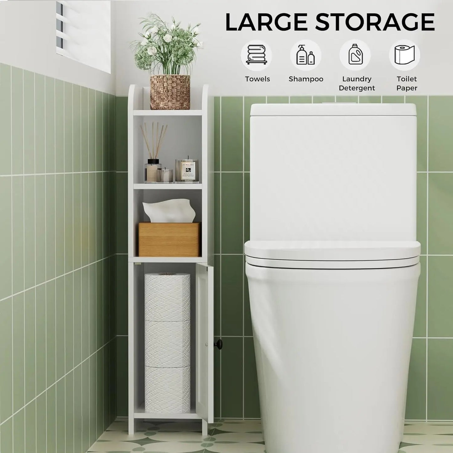 Slim Bathroom Storage Cabinet with Shelves and Door