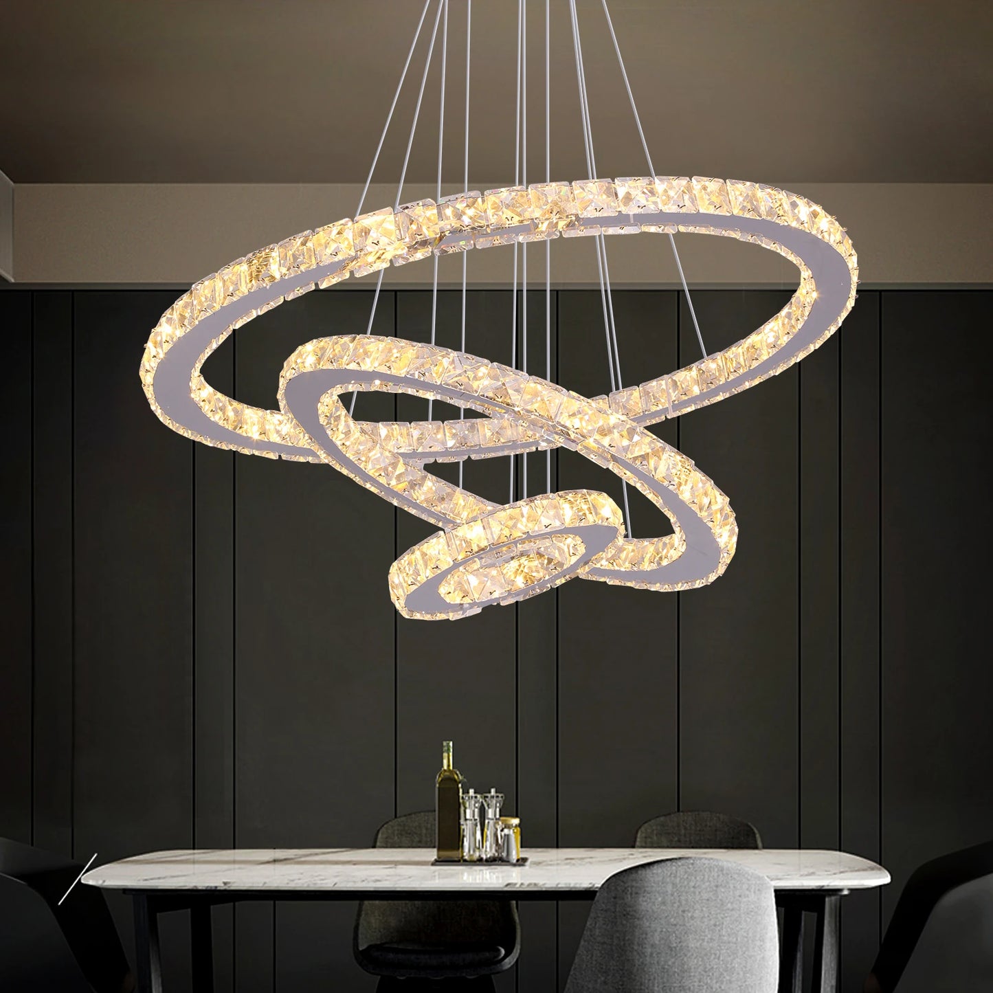 Modern Crystal Ring Chandelier with 3 LED Rings