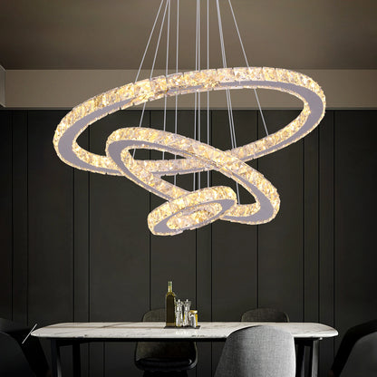Modern Crystal Ring Chandelier with 3 LED Rings