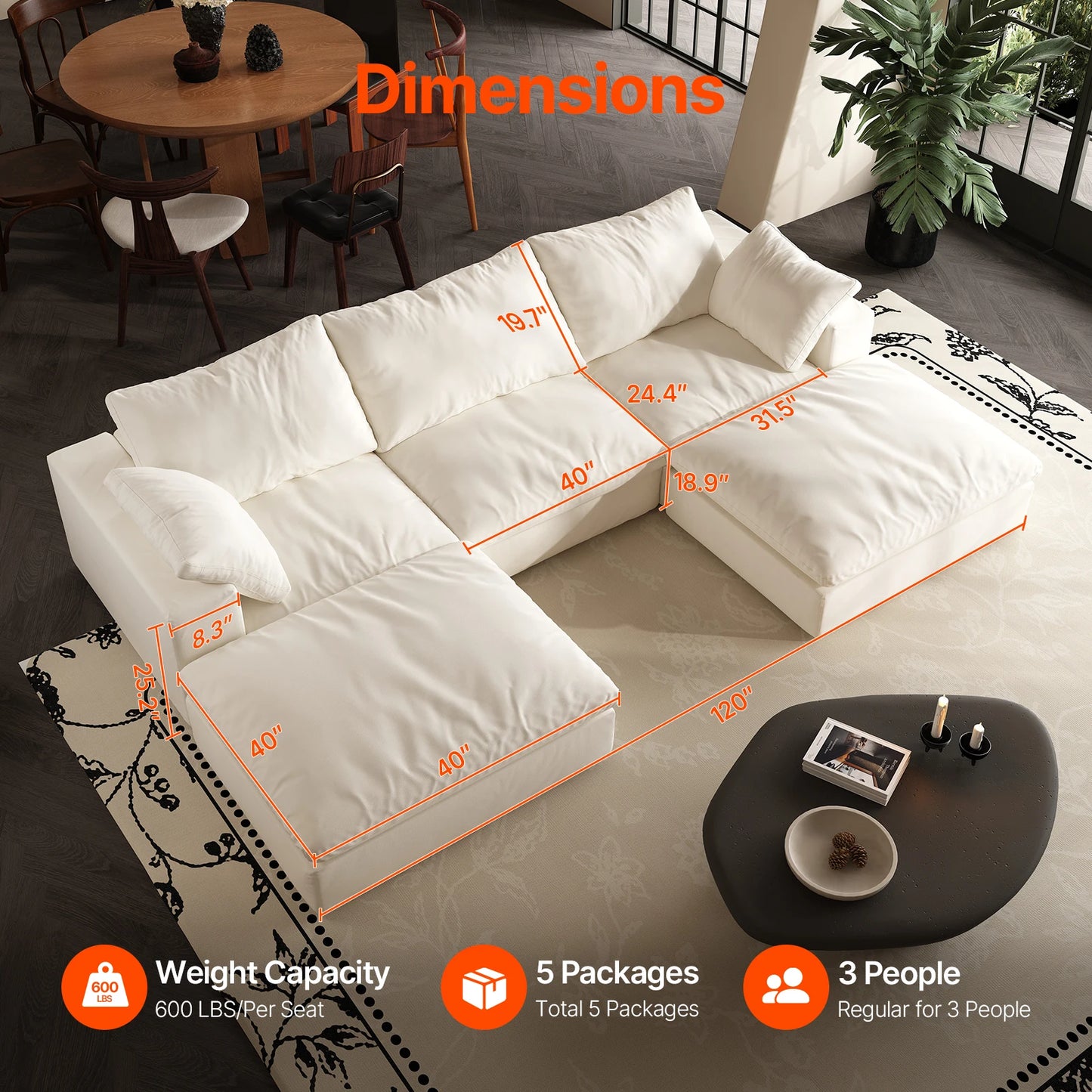 Oversized Modular Cloud Sectional Sofa with Ottoman