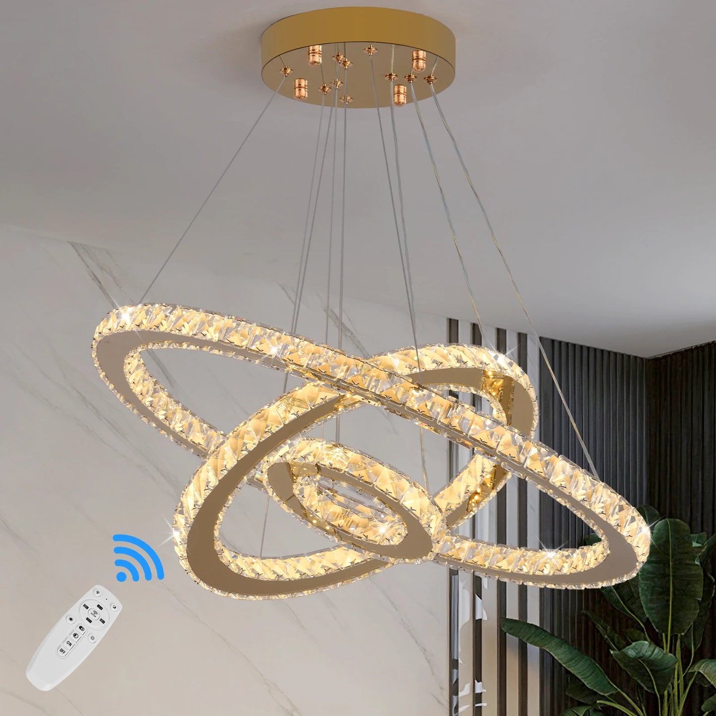 Modern Crystal Ring Chandelier with 3 LED Rings