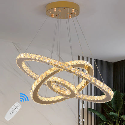 Modern Crystal Ring Chandelier with 3 LED Rings
