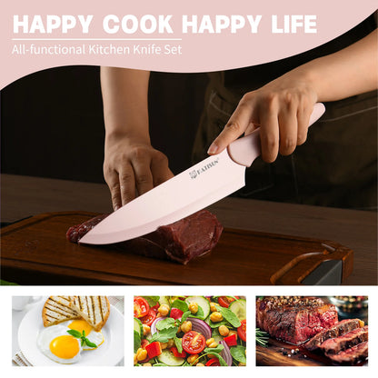 Aurora Pink Titanium Kitchen Knife Block Set