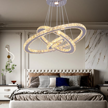 Modern Crystal Ring Chandelier with 3 LED Rings
