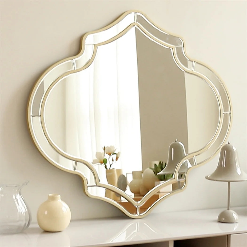Irregular Silver Wall Mirror with Gold Rim