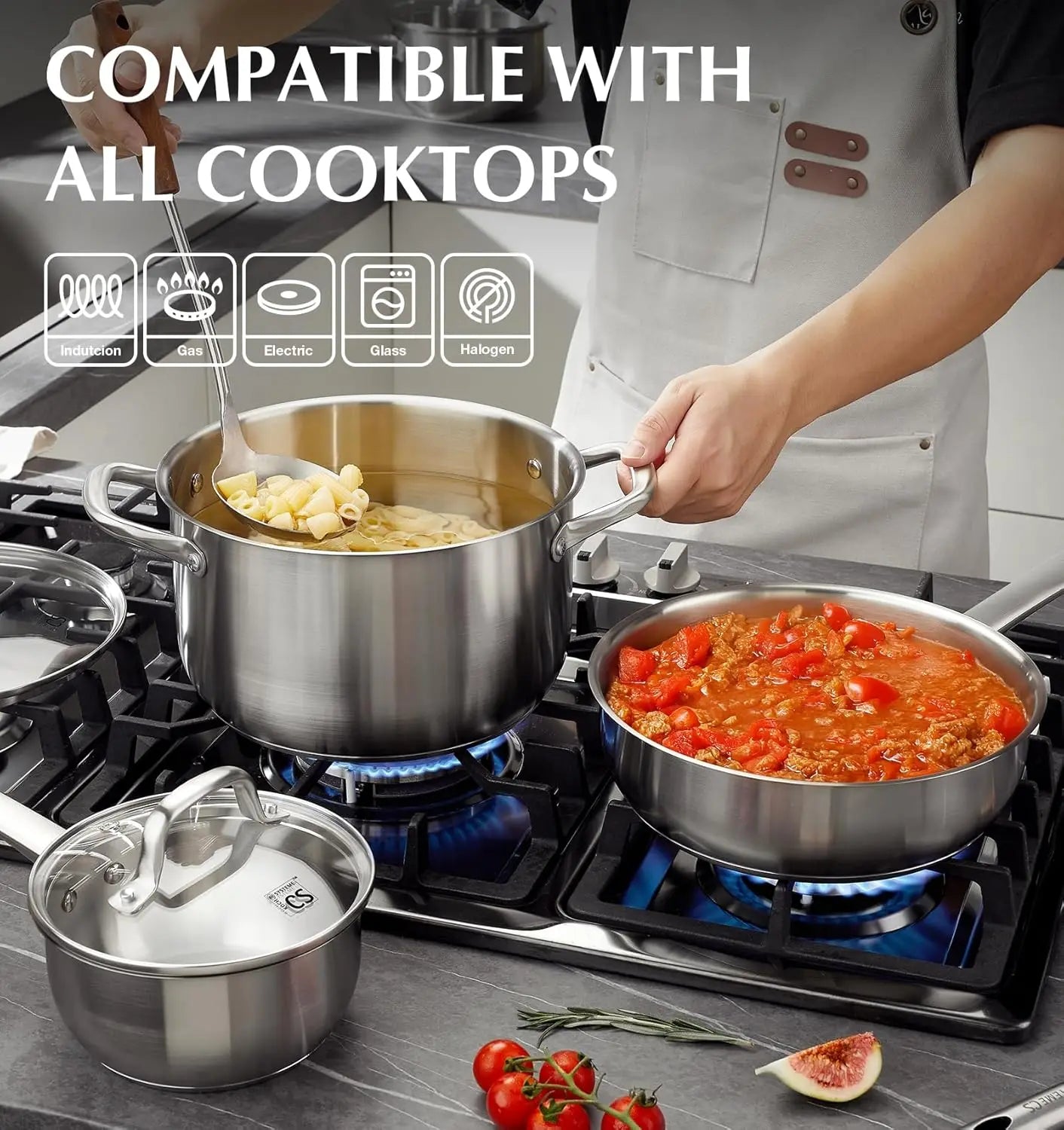 10 Piece Stainless Steel Cookware Set Induction Ready Oven Safe