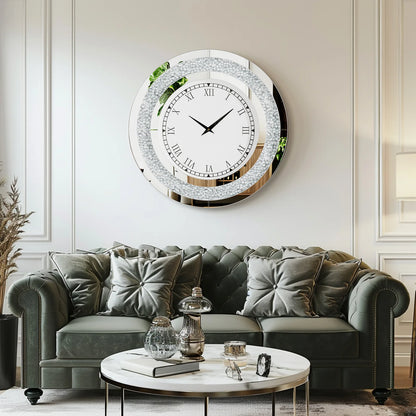 24-inch Mirrored Wall Clock with Crystal Accents