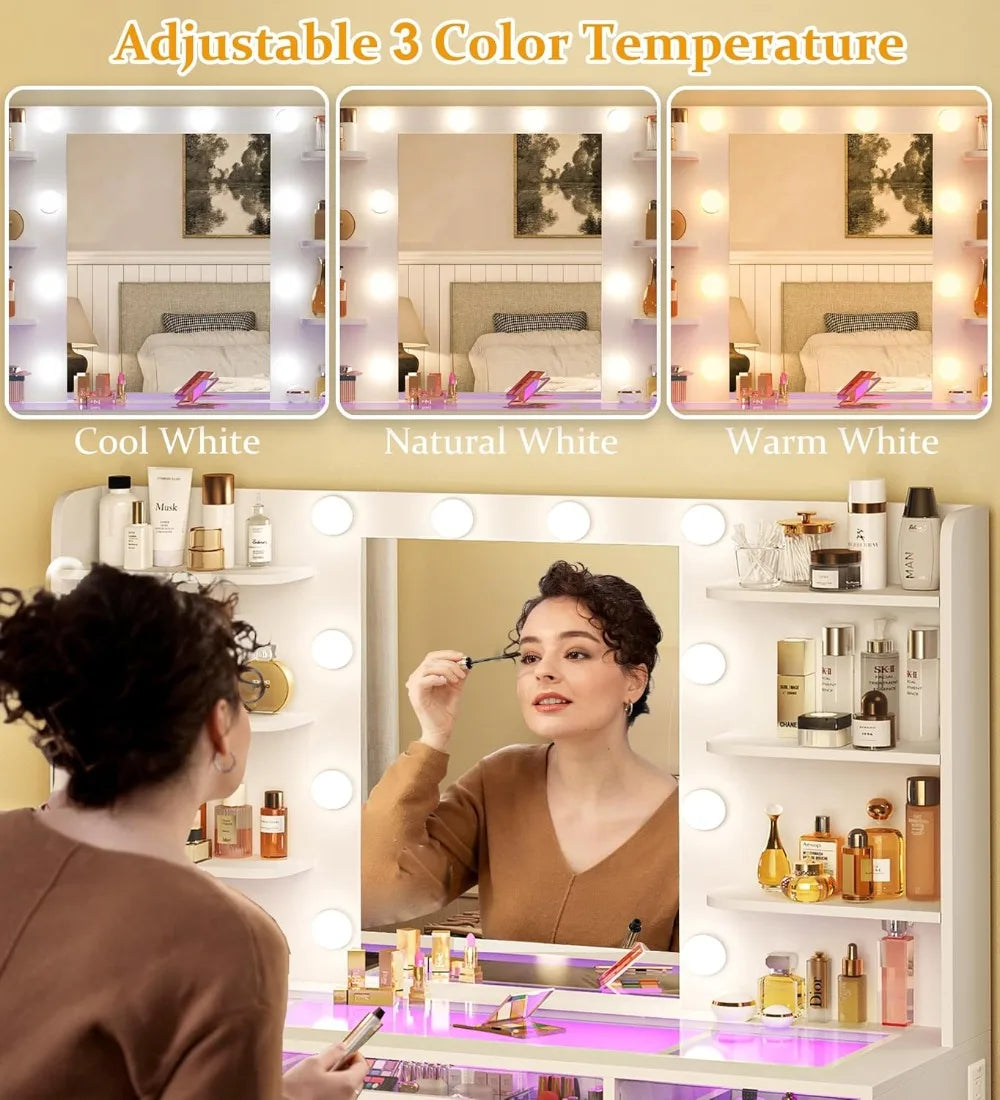 LED Makeup Vanity Desk with Mirror and Storage