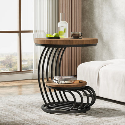 Gold Round End Table with Storage Shelf