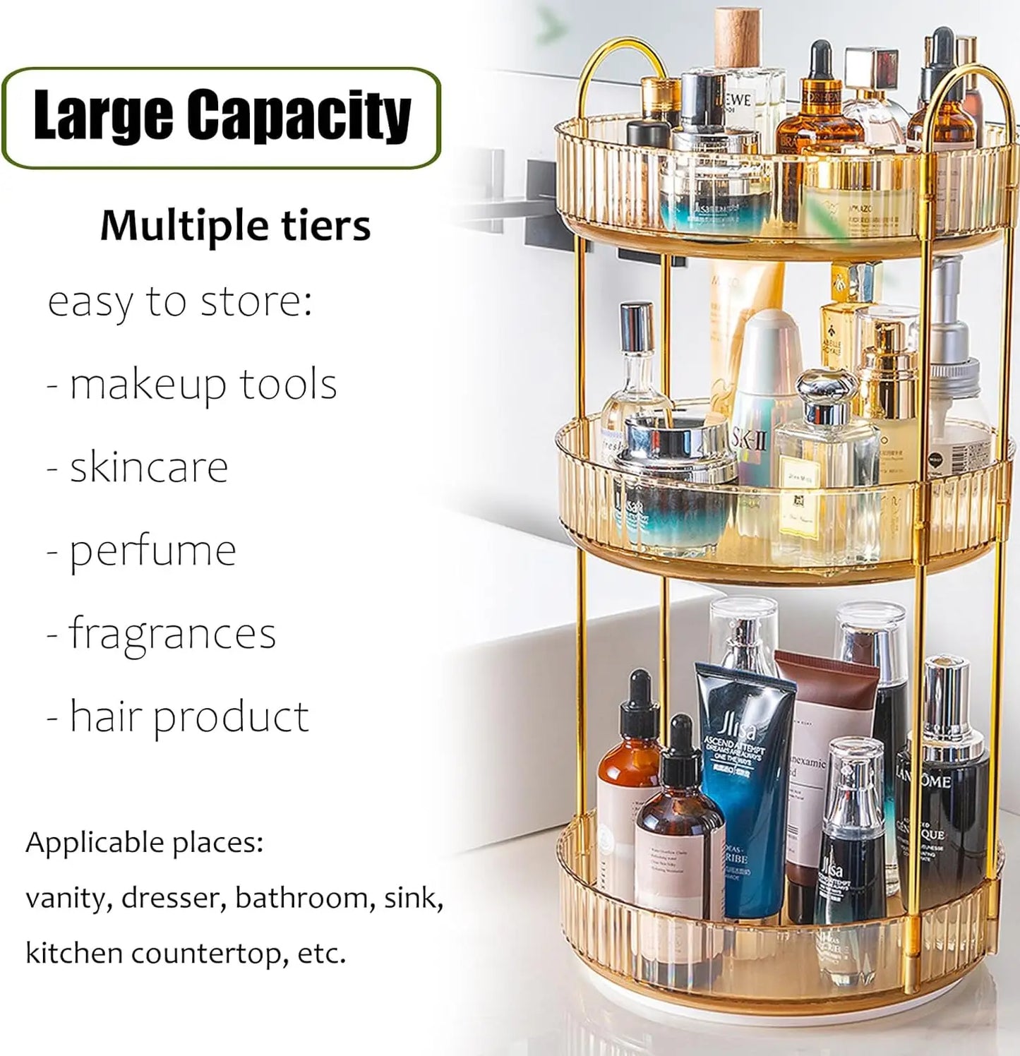 3-Tier Rotating Makeup Organizer Storage Rack
