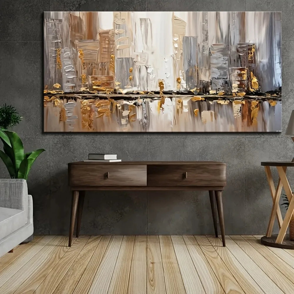 Large Modern Abstract Oil Painting Gold Accents