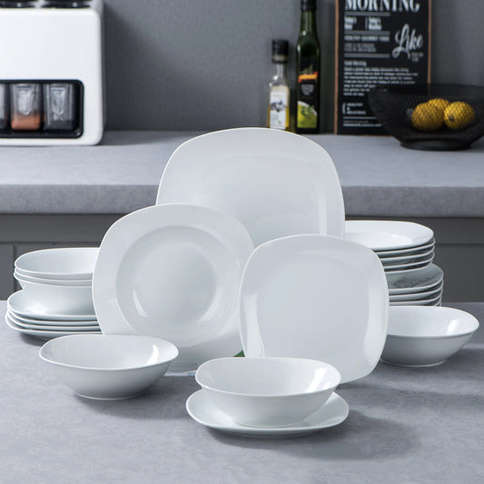24-Piece White Porcelain Dinnerware Set for Six