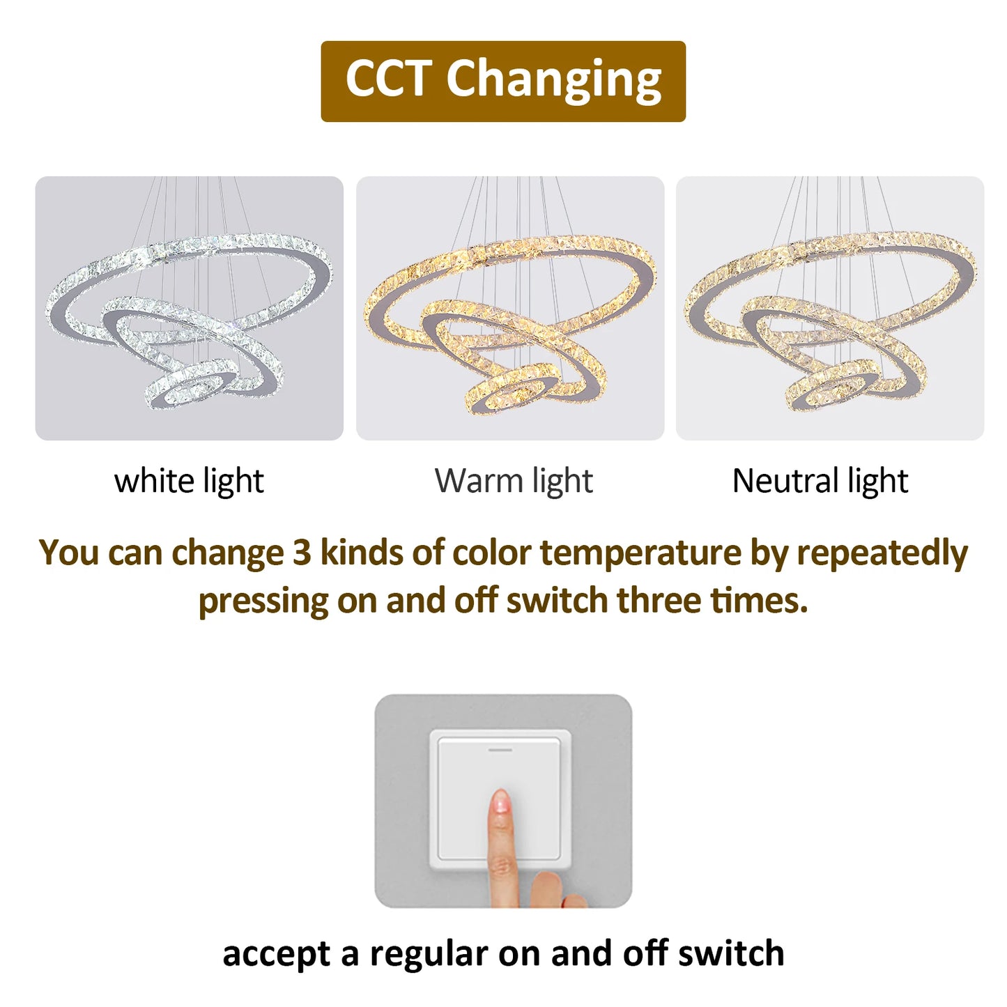 Modern Crystal Ring Chandelier with 3 LED Rings