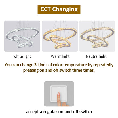 Modern Crystal Ring Chandelier with 3 LED Rings