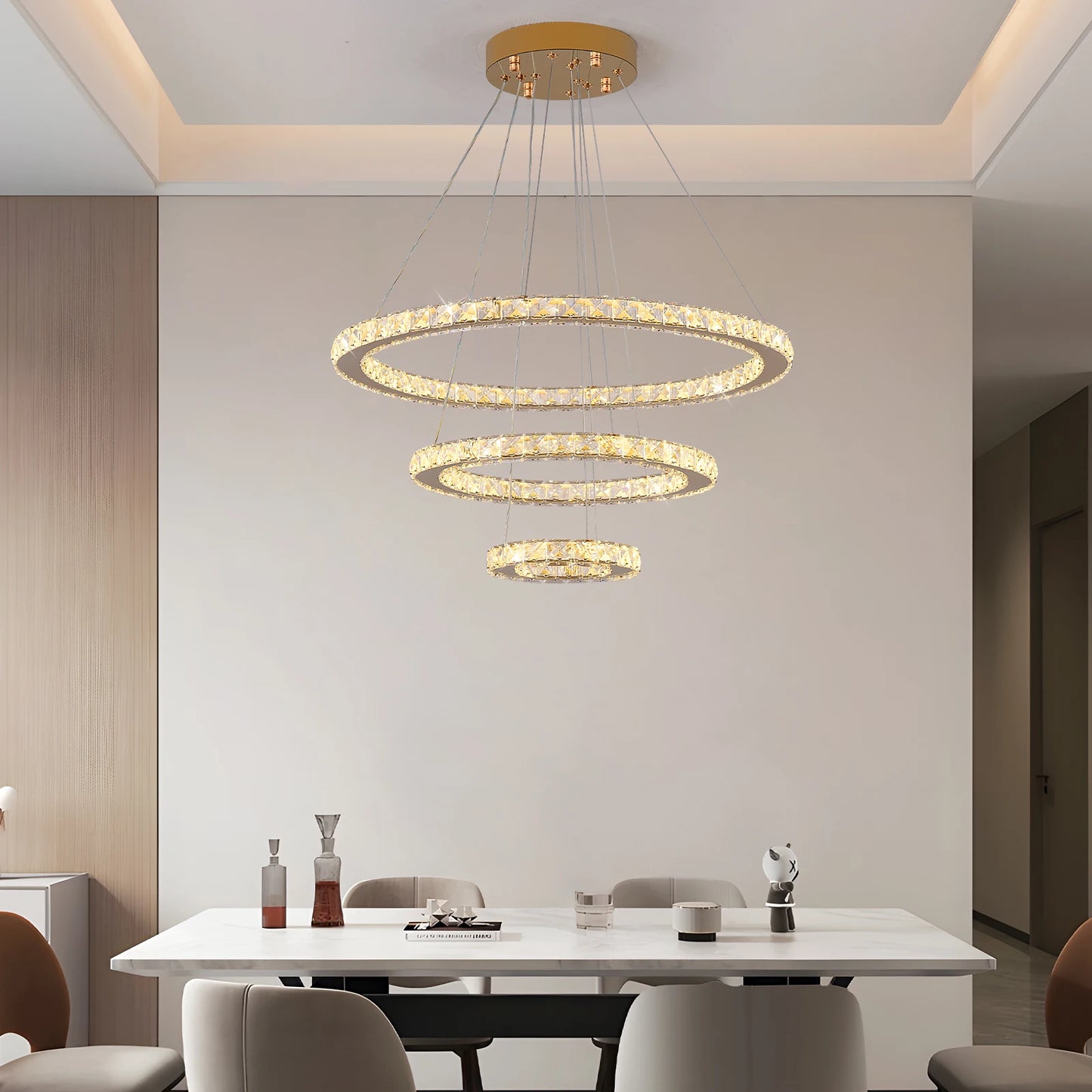 Modern Crystal Ring Chandelier with 3 LED Rings