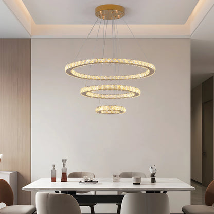 Modern Crystal Ring Chandelier with 3 LED Rings