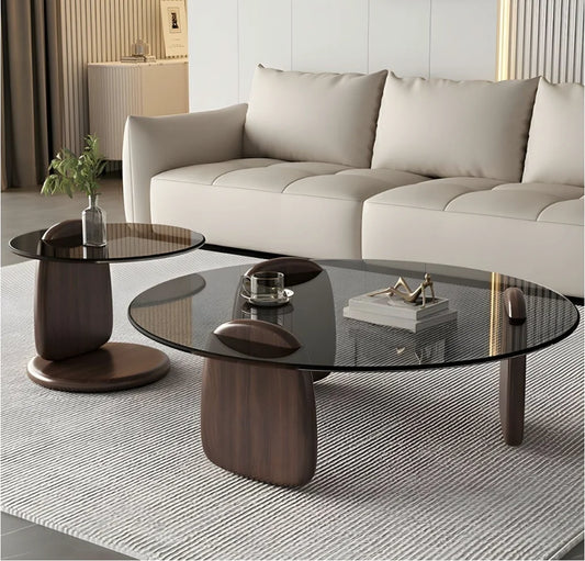 Round Glass Nesting Coffee Table Set of Two