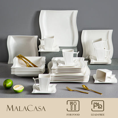 White Porcelain Dinnerware Set with Cups Plates and Saucers