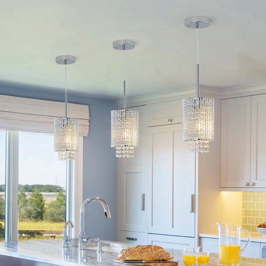 Modern Crystal Pendant Light 3-Pack Adjustable Ceiling Fixture