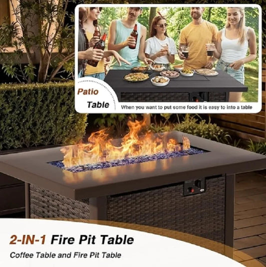 7-Piece Outdoor Patio Sectional with Fire Pit Table