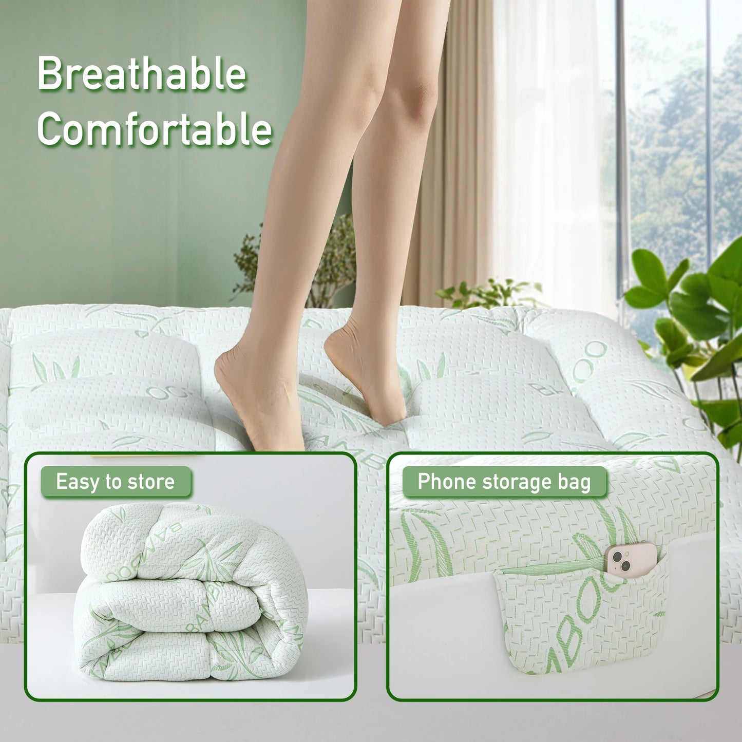Natural Bamboo Fiber Ultra-Thin Waterproof Mattress Pad