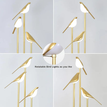 Modern Gold Bird Floor Lamp with Shelf