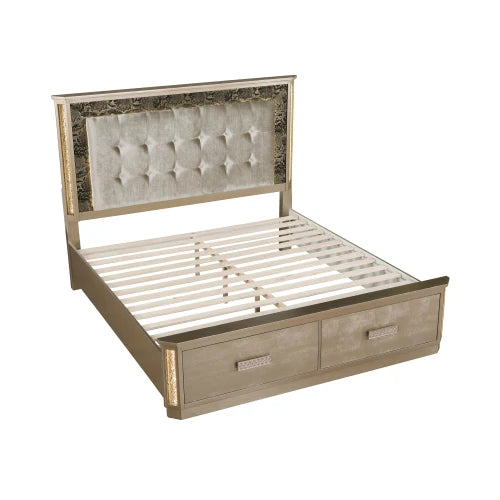 Queen 5PC Bedroom set Made with Wood in Gold