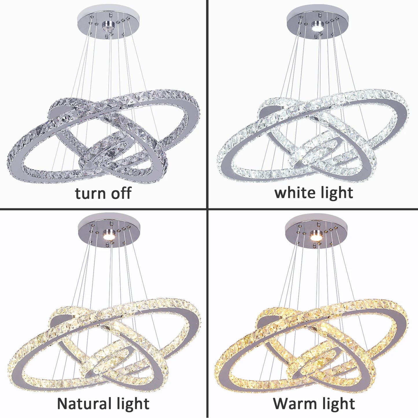 Modern Crystal Ring Chandelier with 3 LED Rings