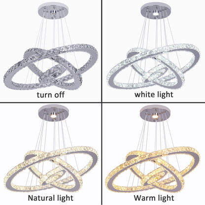 Modern Crystal Ring Chandelier with 3 LED Rings