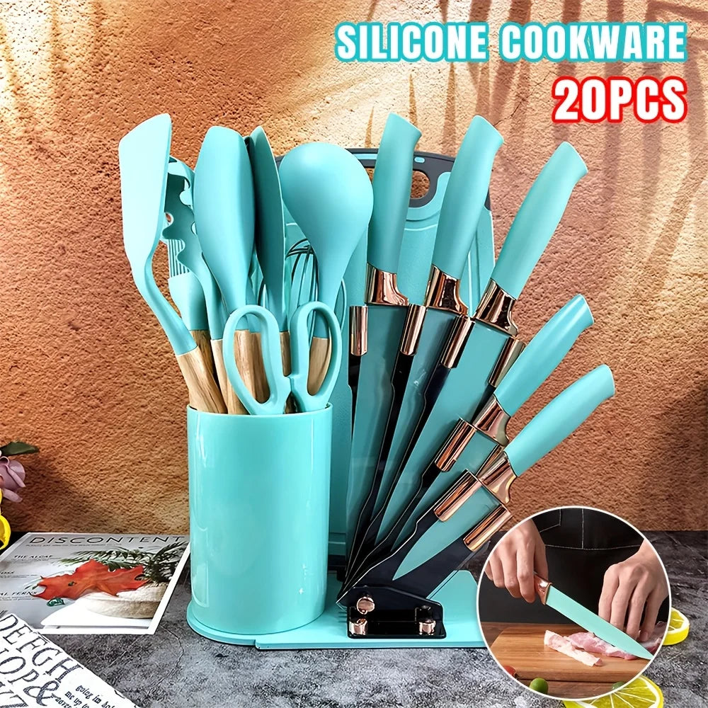 Modern Silicone Cooking Utensil Set with Holder