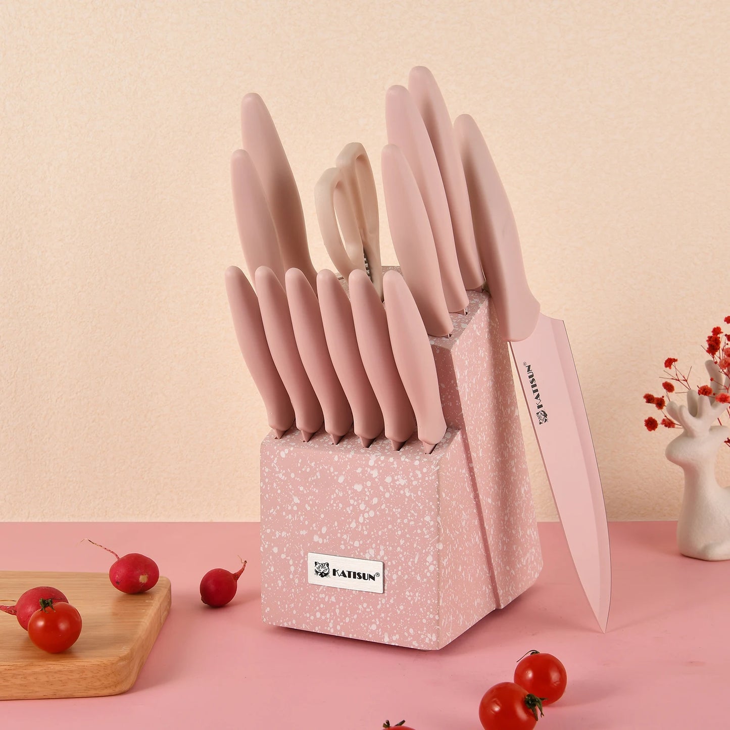 Aurora Pink Titanium Kitchen Knife Block Set