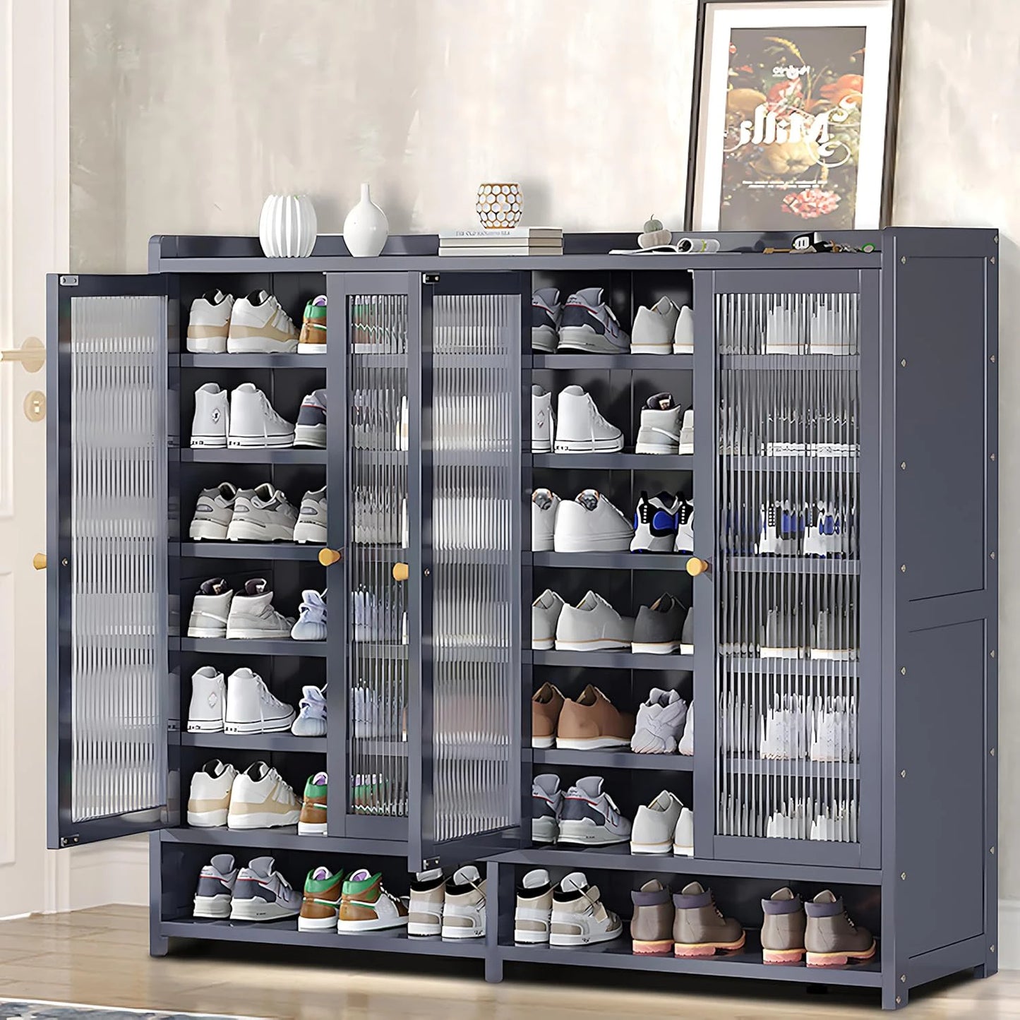 Bamboo Shoe Storage Organizer with Acrylic Door