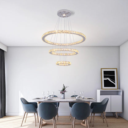 Modern Crystal Ring Chandelier with 3 LED Rings